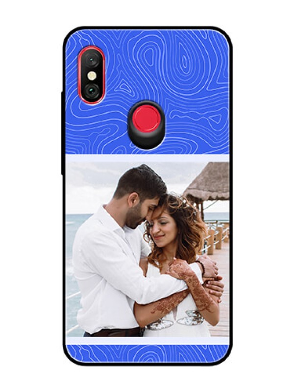 Custom Xiaomi Redmi Note 6 Pro Custom Glass Mobile Case - Curved line art with blue and white Design