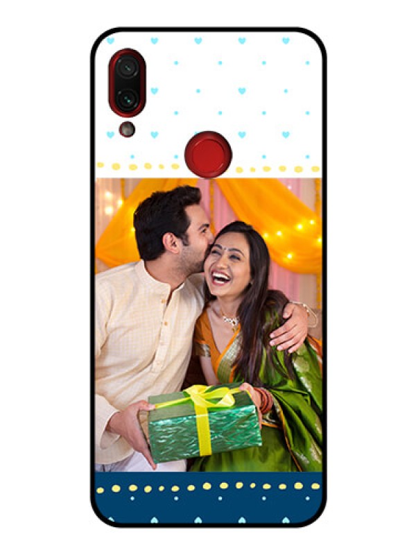 Custom Redmi Note 7 Pro Personalized Glass Phone Case  - White and Blue Abstract Design