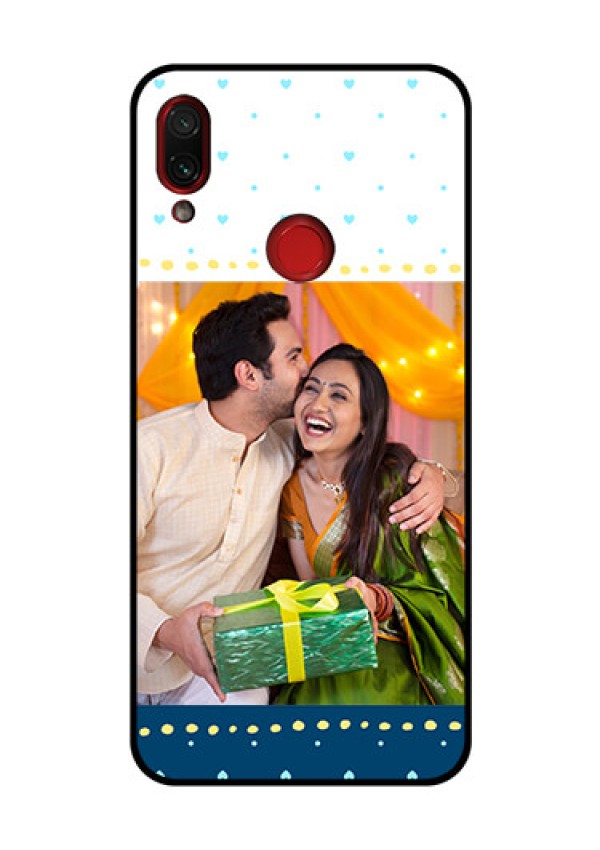 Redmi Note 7 Pro Personalized Glass Phone Case  - White and Blue Abstract Design