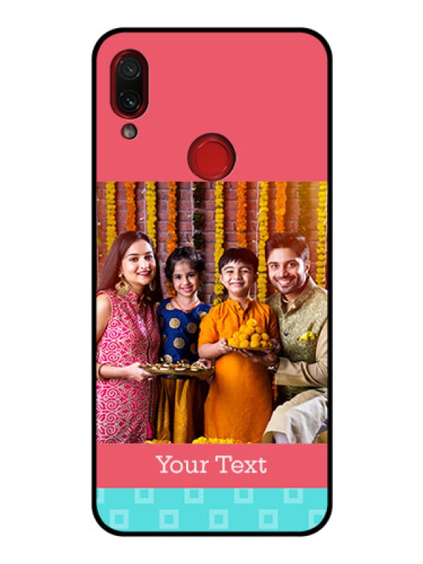 Custom Redmi Note 7 Pro Personalized Glass Phone Case  - Peach & Blue Color Design