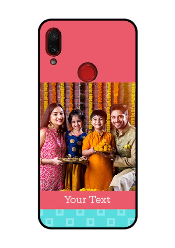 Redmi Note 7 Pro Personalized Glass Phone Case  - Peach & Blue Color Design