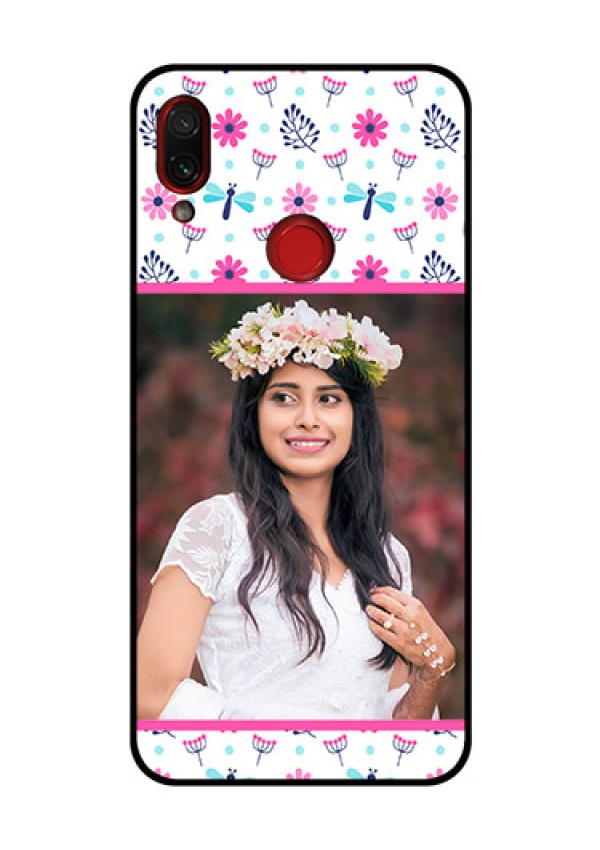 Redmi Note 7 Pro Photo Printing on Glass Case  - Colorful Flower Design