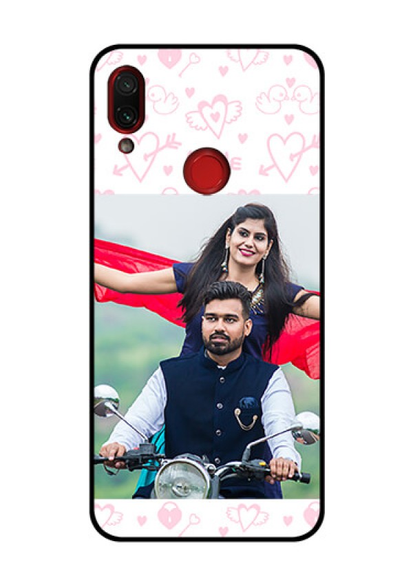 Redmi Note 7 Pro Custom Glass Mobile Case  - Pink Flying Heart Design