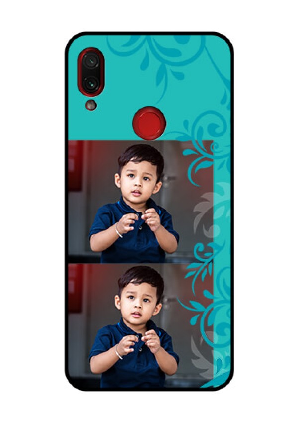 Redmi Note 7 Pro Personalized Glass Phone Case  - with Photo and Green Floral Design 