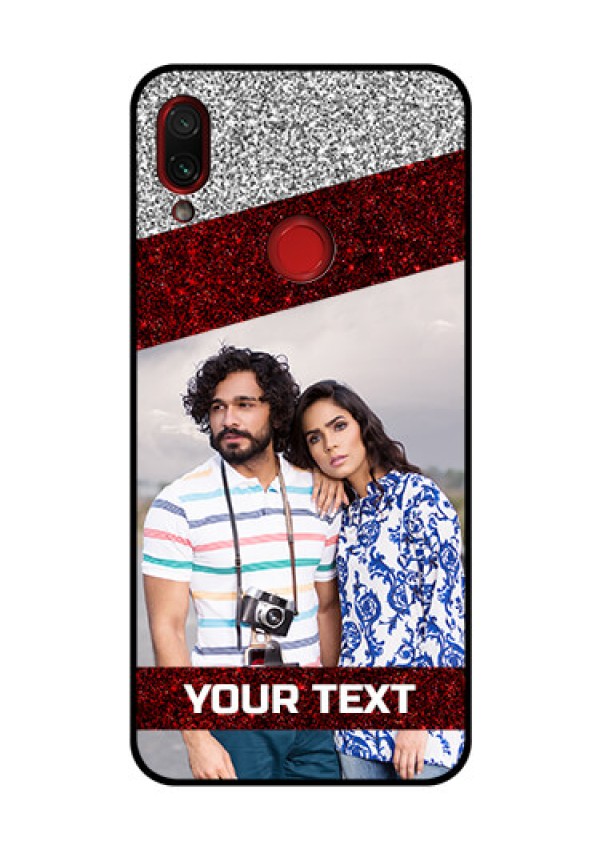 Redmi Note 7 Pro Personalized Glass Phone Case  - Image Holder with Glitter Strip Design