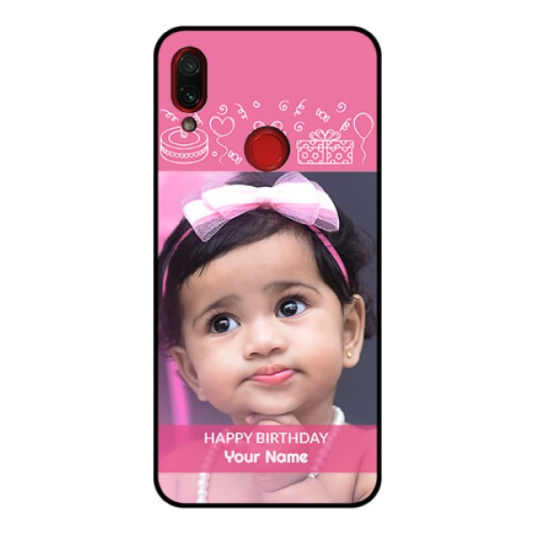 Redmi Note 7 Pro Photo Printing on Glass Case - with Birthday Line Art Design Redmi Note 7 Pro Photo Printing on Glass Case - with Birthday Line Art Design