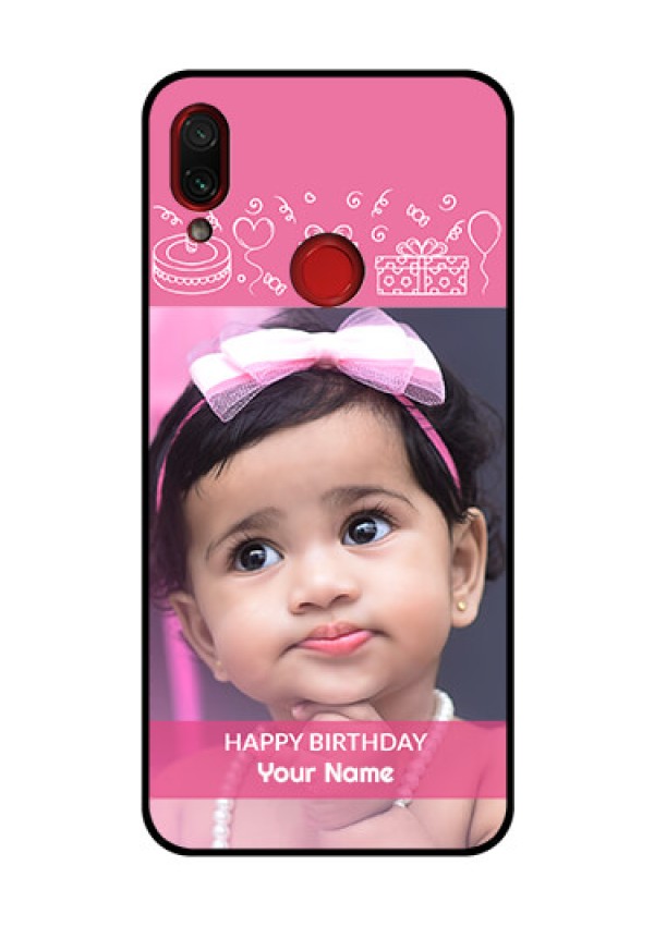Redmi Note 7 Pro Photo Printing on Glass Case  - with Birthday Line Art Design