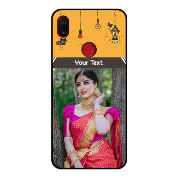 Redmi Note 7 Pro Custom Glass Mobile Case - with Family Picture and Icons Redmi Note 7 Pro Custom Glass Mobile Case - with Family Picture and Icons