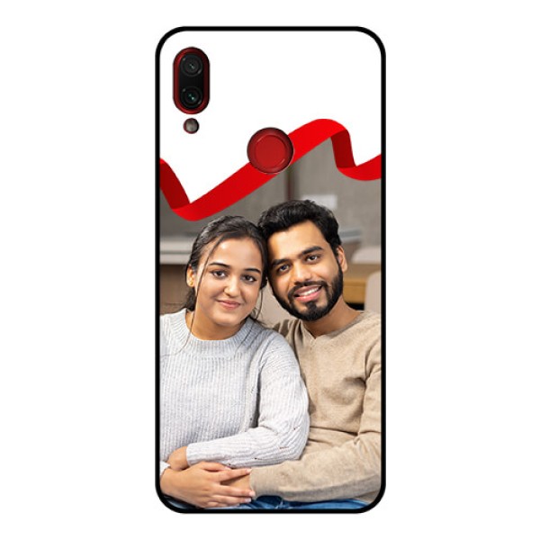 Redmi Note 7 Pro Photo Printing on Glass Case  - Red Ribbon Frame Design