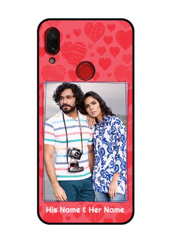 Redmi Note 7 Pro Photo Printing on Glass Case  - with Red Heart Symbols Design