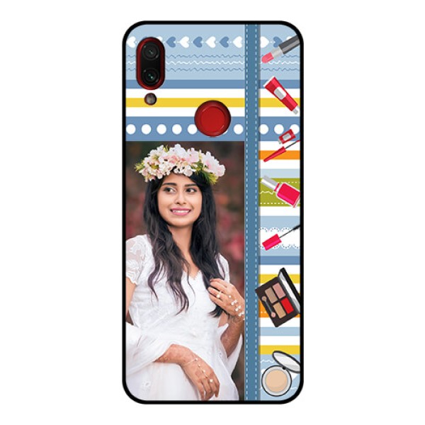 Redmi Note 7 Pro Personalized Glass Phone Case  - Makeup Icons Design