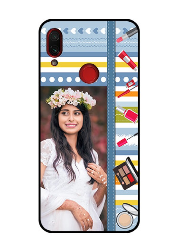 Redmi Note 7 Pro Personalized Glass Phone Case  - Makeup Icons Design