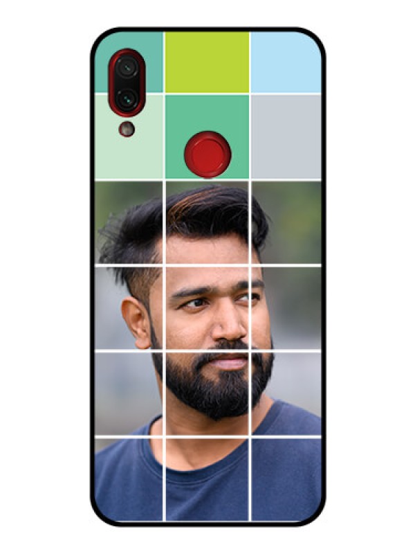 Custom Redmi Note 7 Pro Photo Printing on Glass Case  - with white box pattern 