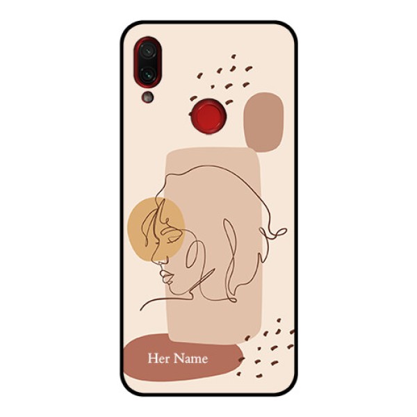 Xiaomi Redmi Note 7 Pro Photo Printing on Glass Case - Calm Woman line art Design
