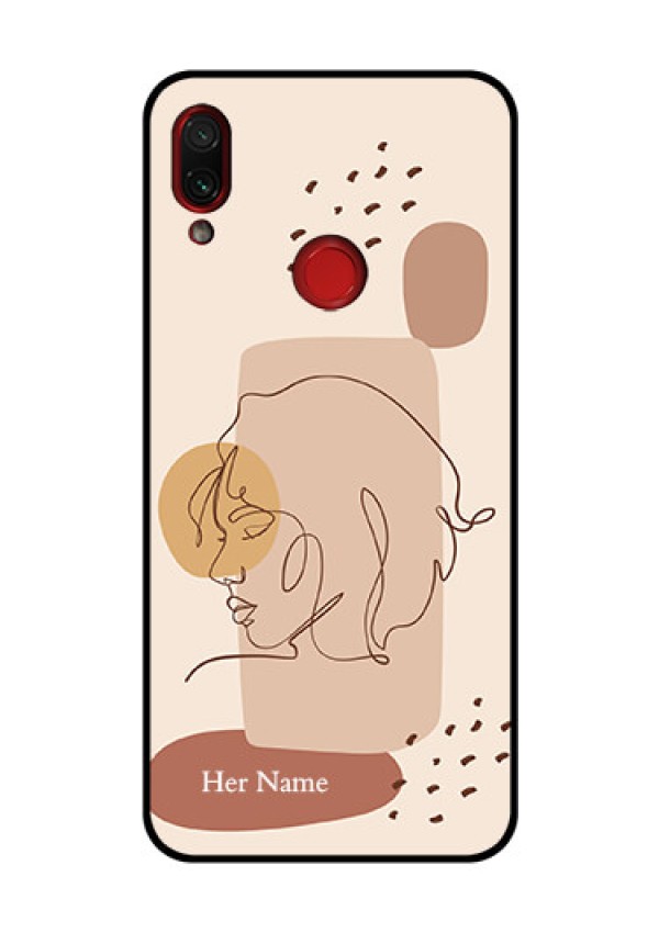 Xiaomi Redmi Note 7 Pro Photo Printing on Glass Case - Calm Woman line art Design