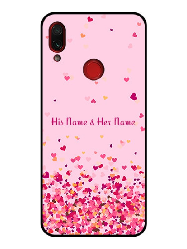 Custom Xiaomi Redmi Note 7 Pro Photo Printing on Glass Case - Floating Hearts Design