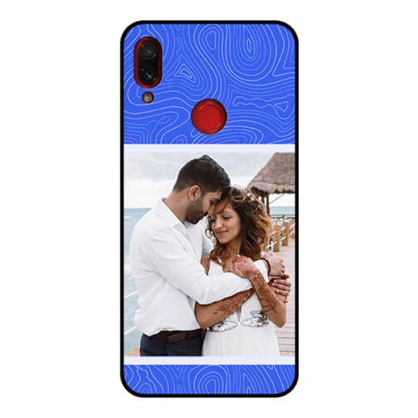 Xiaomi Redmi Note 7 Pro Custom Glass Mobile Case - Curved line art with blue and white Design Xiaomi Redmi Note 7 Pro Custom Glass Mobile Case - Curved line art with blue and white Design