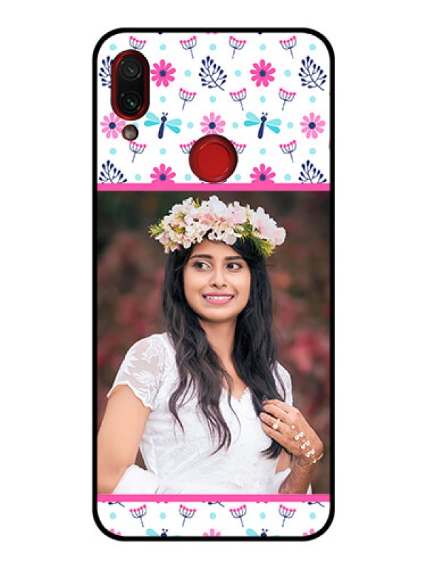 Custom Redmi Note 7 Photo Printing on Glass Case  - Colorful Flower Design