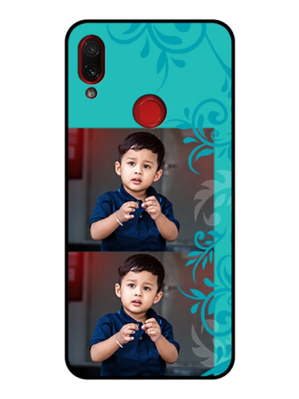 Custom Redmi Note 7 Personalized Glass Phone Case  - with Photo and Green Floral Design 