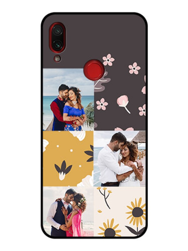 Custom Redmi Note 7 Photo Printing on Glass Case  - 3 Images with Floral Design