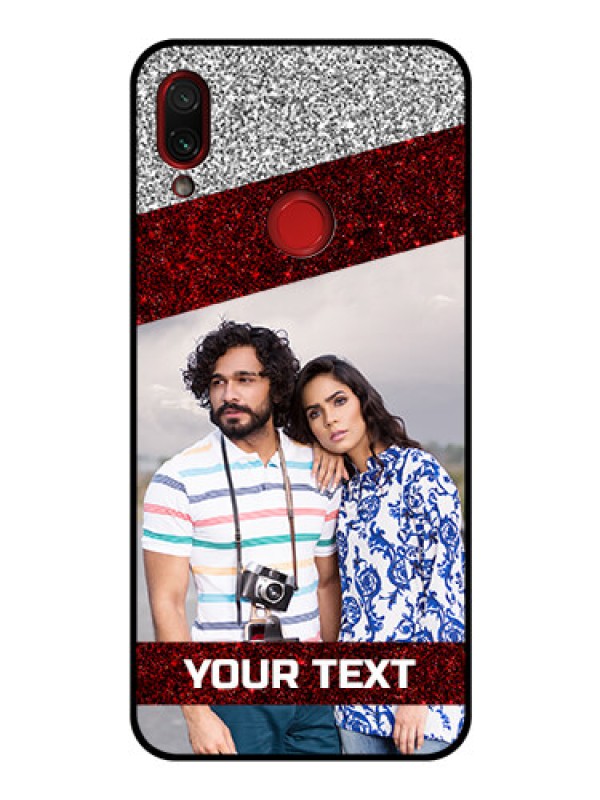 Custom Redmi Note 7 Personalized Glass Phone Case  - Image Holder with Glitter Strip Design