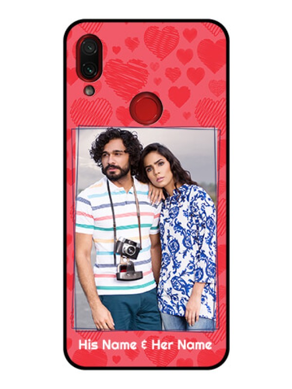 Custom Redmi Note 7 Photo Printing on Glass Case  - with Red Heart Symbols Design