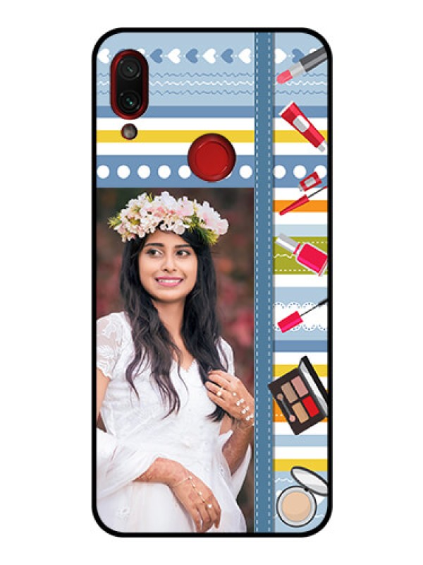 Custom Redmi Note 7 Personalized Glass Phone Case  - Makeup Icons Design