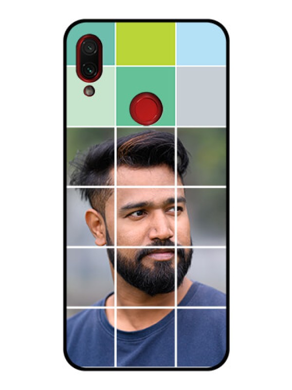 Custom Redmi Note 7 Photo Printing on Glass Case  - with white box pattern 