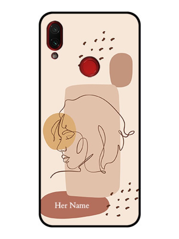 Custom Xiaomi Redmi Note 7 Photo Printing on Glass Case - Calm Woman line art Design