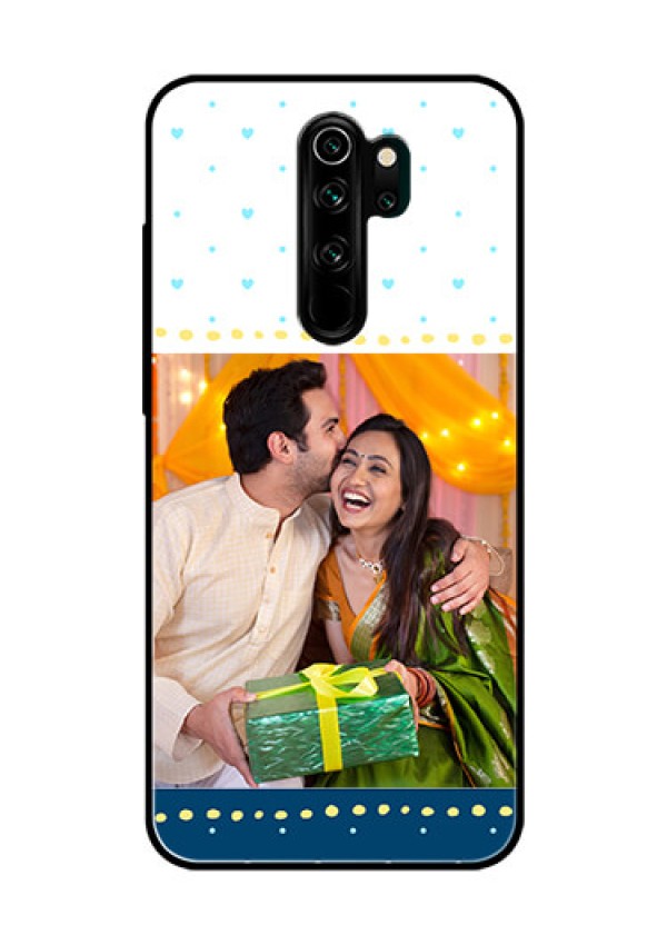 Redmi Note 8 Pro Personalized Glass Phone Case  - White and Blue Abstract Design