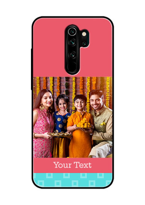 Redmi Note 8 Pro Personalized Glass Phone Case  - Peach & Blue Color Design