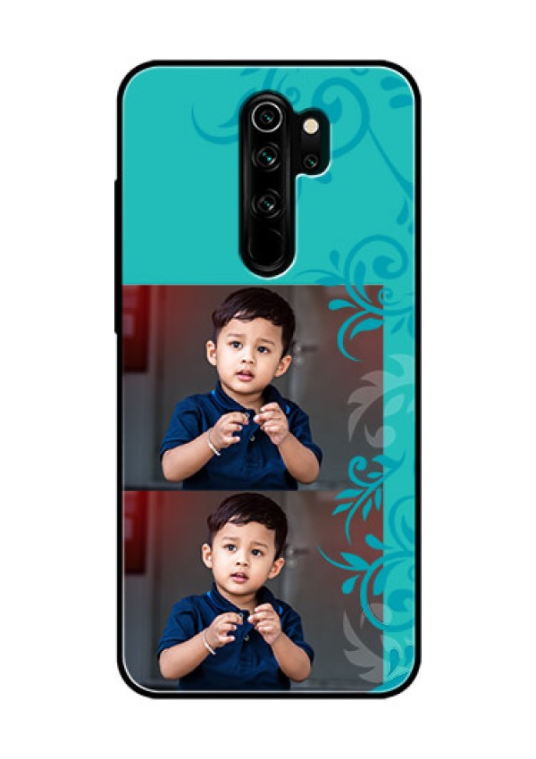 Redmi Note 8 Pro Personalized Glass Phone Case  - with Photo and Green Floral Design 