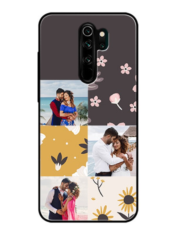 Custom Redmi Note 8 Pro Photo Printing on Glass Case  - 3 Images with Floral Design