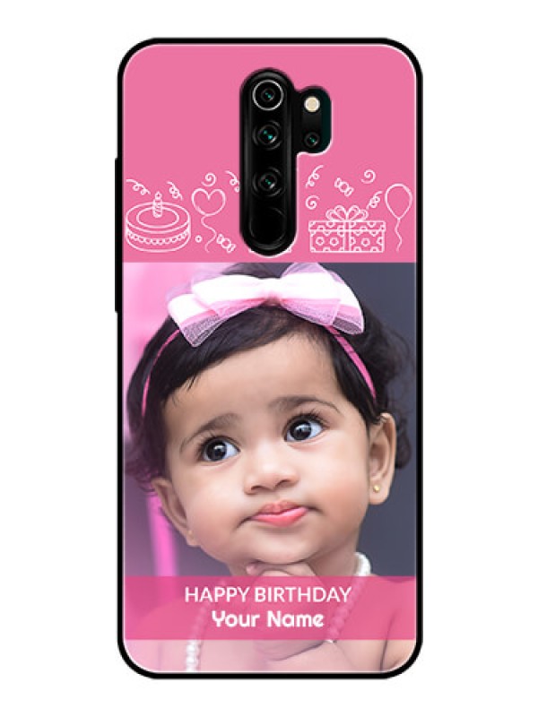 Custom Redmi Note 8 Pro Photo Printing on Glass Case  - with Birthday Line Art Design