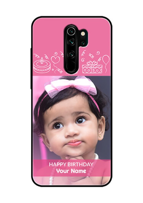 Redmi Note 8 Pro Photo Printing on Glass Case  - with Birthday Line Art Design