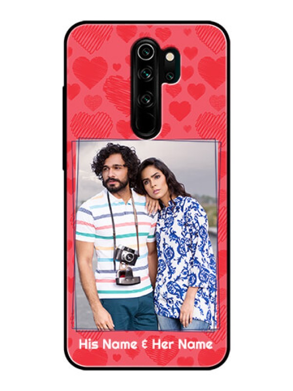 Custom Redmi Note 8 Pro Photo Printing on Glass Case  - with Red Heart Symbols Design