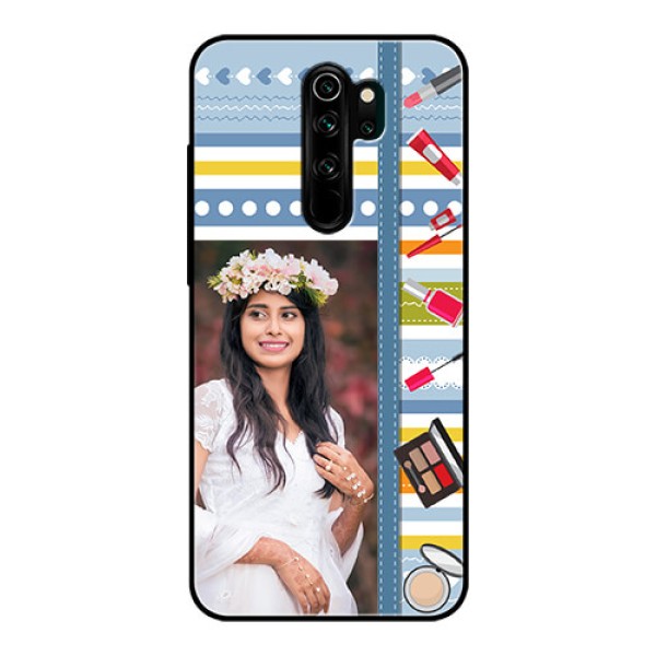 Redmi Note 8 Pro Personalized Glass Phone Case  - Makeup Icons Design