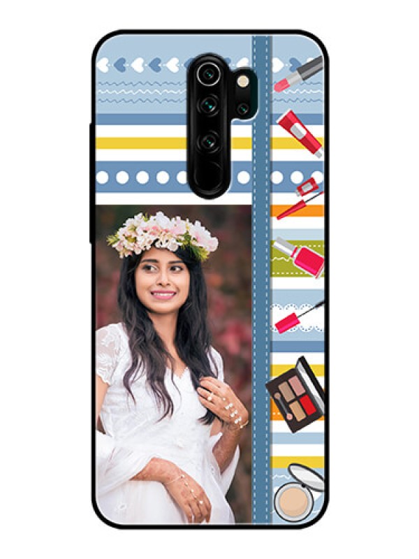 Custom Redmi Note 8 Pro Personalized Glass Phone Case  - Makeup Icons Design