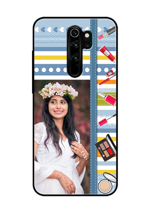Redmi Note 8 Pro Personalized Glass Phone Case  - Makeup Icons Design
