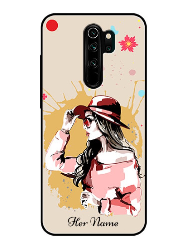 Custom Xiaomi Redmi Note 8 Pro Photo Printing on Glass Case - Women with pink hat Design