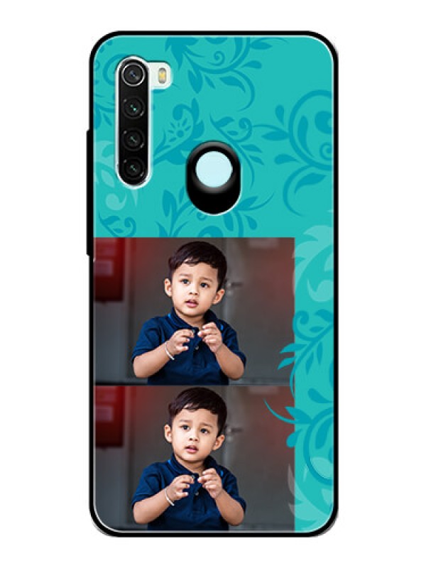 Custom Redmi Note 8 Personalized Glass Phone Case  - with Photo and Green Floral Design 