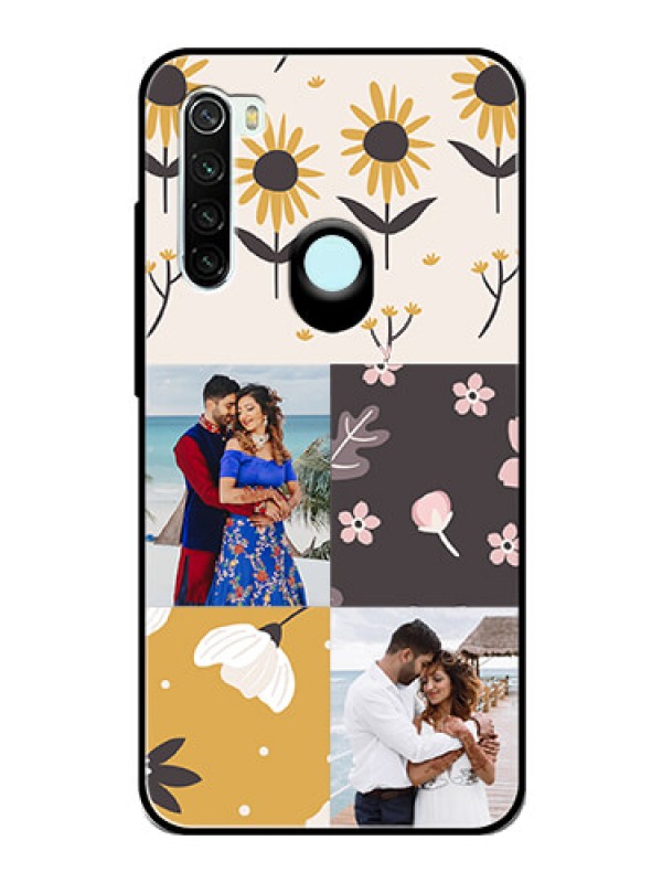 Custom Redmi Note 8 Photo Printing on Glass Case  - 3 Images with Floral Design