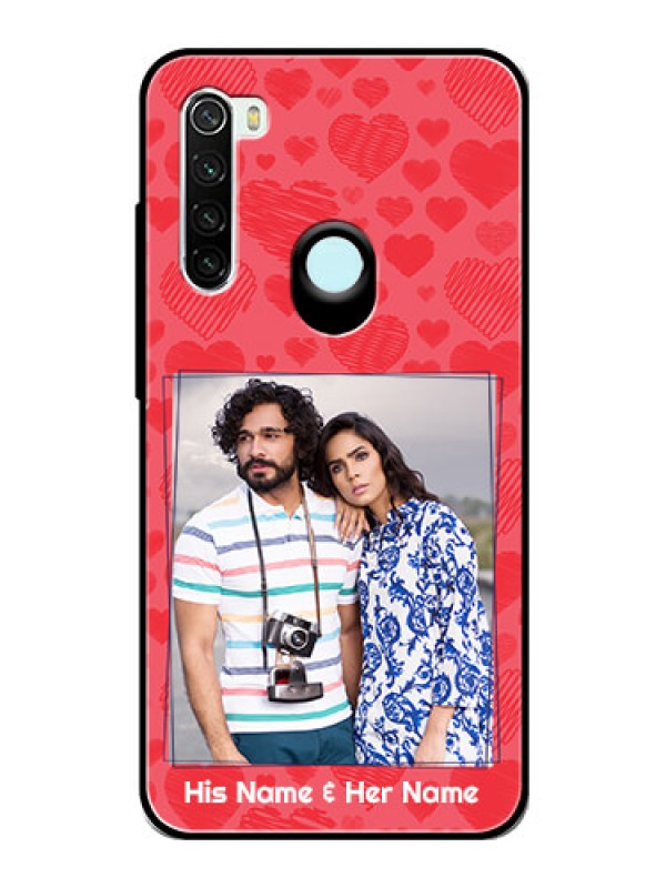 Custom Redmi Note 8 Photo Printing on Glass Case  - with Red Heart Symbols Design