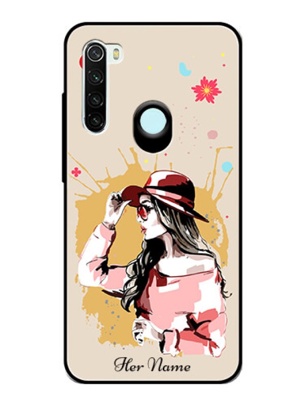 Custom Xiaomi Redmi Note 8 Photo Printing on Glass Case - Women with pink hat Design