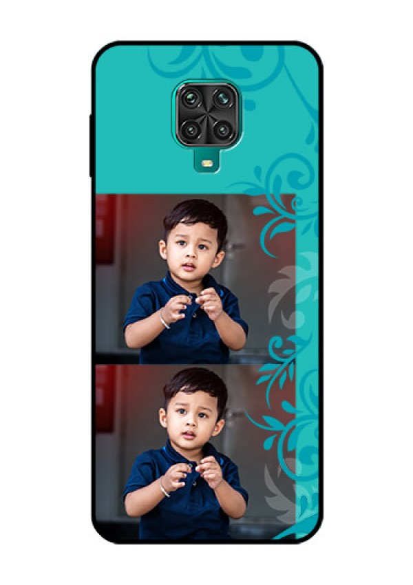 Redmi Note 9 Pro Max Personalized Glass Phone Case  - with Photo and Green Floral Design 