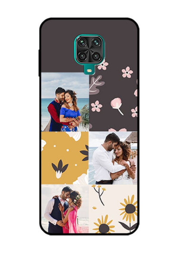 Redmi Note 9 Pro Max Photo Printing on Glass Case  - 3 Images with Floral Design