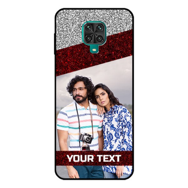 Redmi Note 9 Pro Max Personalized Glass Phone Case  - Image Holder with Glitter Strip Design