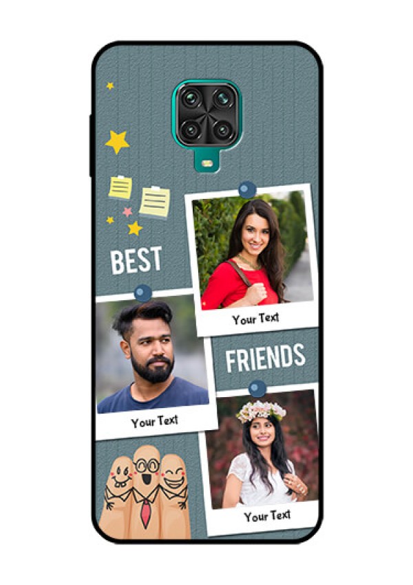 Redmi Note 9 Pro Max Personalized Glass Phone Case  - Sticky Frames and Friendship Design