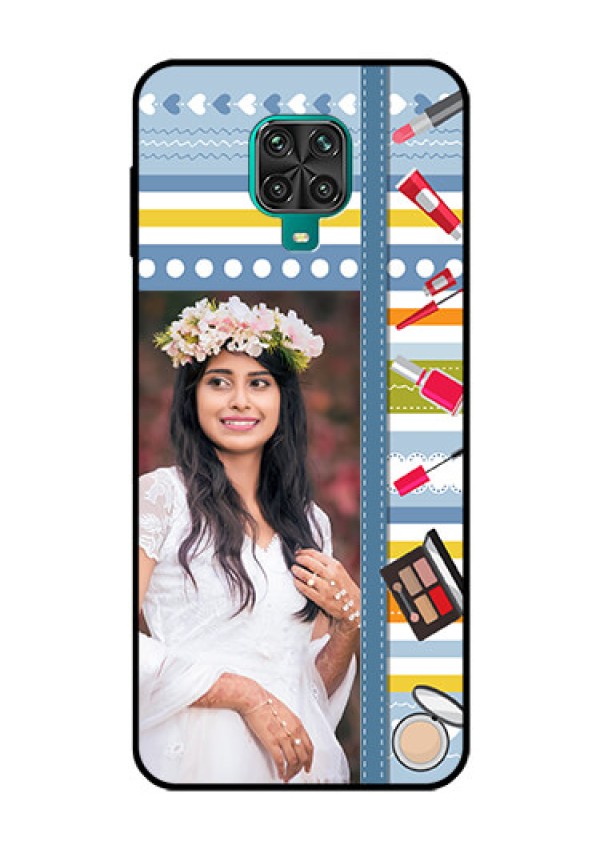 Redmi Note 9 Pro Max Personalized Glass Phone Case  - Makeup Icons Design