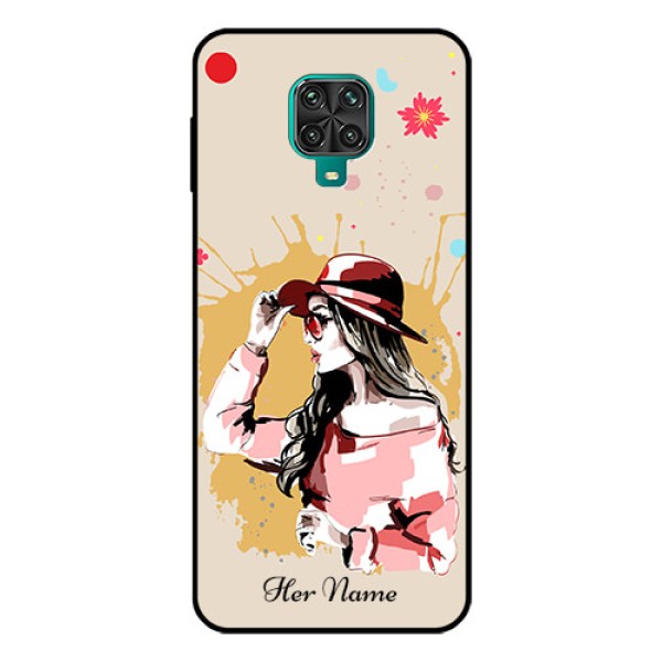 Xiaomi Redmi Note 9 Pro Max Photo Printing on Glass Case - Women with pink hat Design Xiaomi Redmi Note 9 Pro Max Photo Printing on Glass Case - Women with pink hat Design